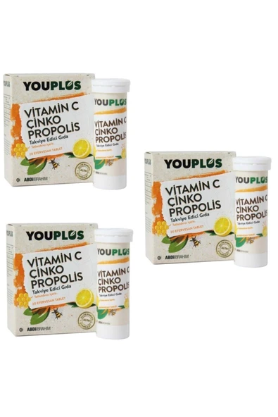 YOUPLUS Vitamin C Çinko Propolis 20 Efervesan Tablet 3 Kutu