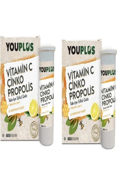 YOUPLUS Vitamin C Çinko Propolis 20 Efervesan Tablet 2'li Avantaj Paket