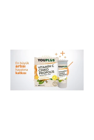 YOUPLUS 2 Adet Vitamin C Çinko Propolis 20 Efervesan Tablet - 2
