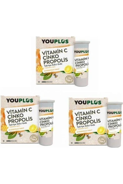 YOUPLUS Vitamin C, Çinko, Propolis Efervesan Tablet Takviye Edici Gıda 3lü Paket