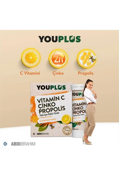 YOUPLUS Vitamin C Çinko Propolis 20 Efervesan Tablet X 4 ADET - Resim 7