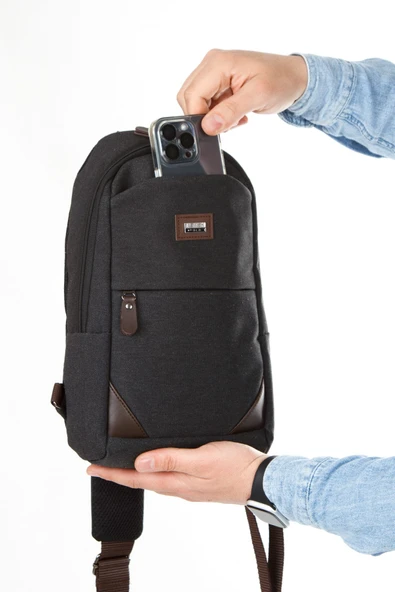 Unisex Siyah Omuz Çantası Çok Cepli Su Geçirmez Kanvas Kumaş Tablet Bölmeli Çapraz Postacı Çanta - 3