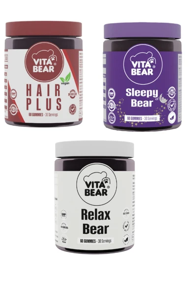 VİTA BEAR Hair Plus Vegan Saç Vitamin & sleepy Bear 60 Gummy & Relax Bear 60 Gummy