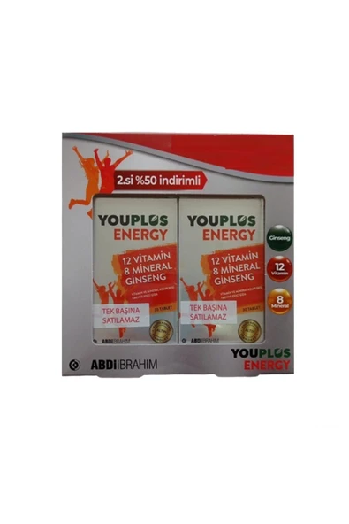 YOUPLUS Energy 12 Vitamin 8 Mineral Ginseng 30 Tablet İkili Avantajlı Paket