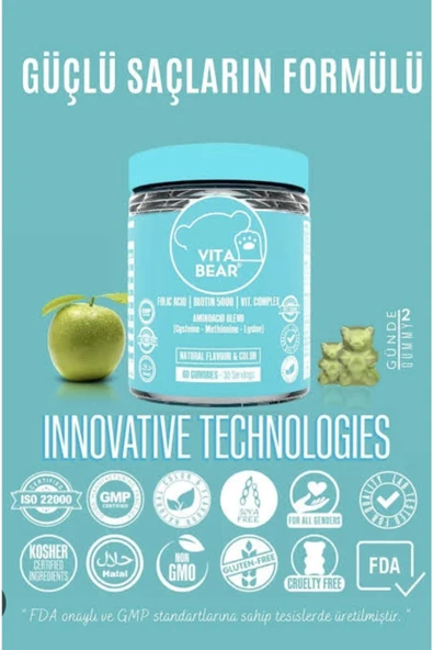 VİTA BEAR Strong Hair Gummy Vitamin 60 Adet - 3