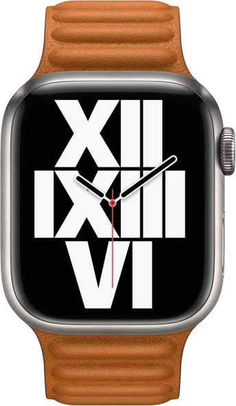 Apple Watch (41 mm) Baklalı Model Deri Kayış, Kızıl Kahverengi - S/M - Teşhir