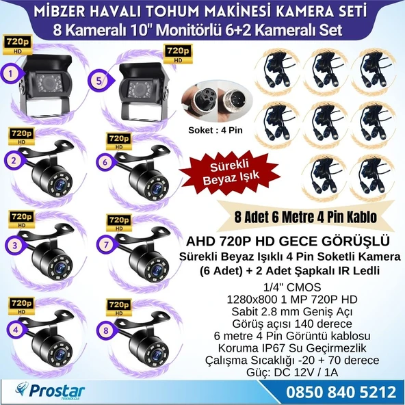 Mibzer için 8 Kameralı 10 inç Sekize Bölen Monitör 2 Büyük Kameralı Kayıtlı 256 Gb Sd Kart Destekli - 3