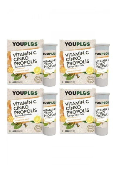 YOUPLUS Vitamin C Çinko Propolis 20 Efervesan-4 Kutu