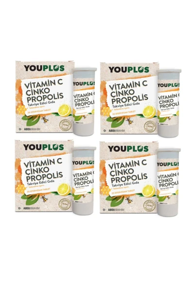 YOUPLUS Vitamin C , Çinko Ve Propolis Içeren 20 Efervesan Tablet x 4 Adet