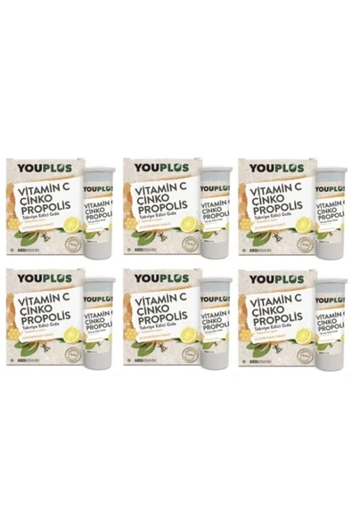YOUPLUS 6 Adet Youplus Vitamin C, Çinko, Propolis Efervesan Tablet Takviye ürün görseli