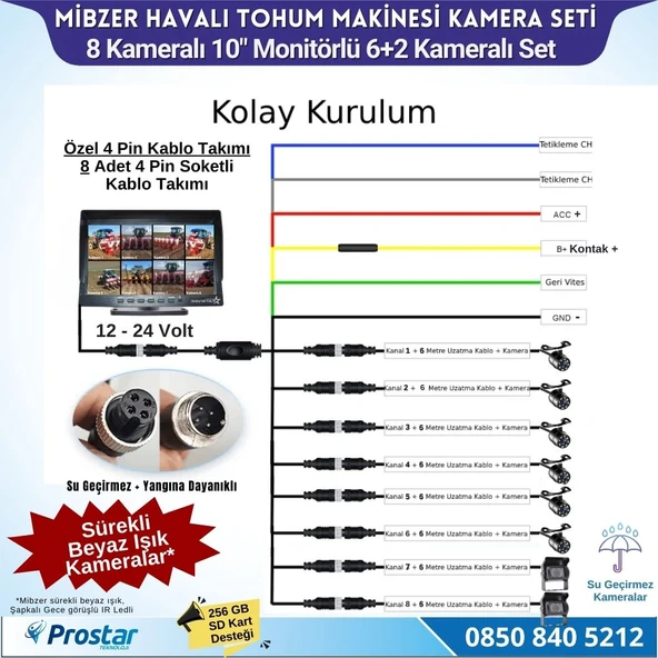 Mibzer için 8 Kameralı 10 inç Sekize Bölen Monitör 2 Büyük Kameralı Kayıtlı 256 Gb Sd Kart Destekli - 4