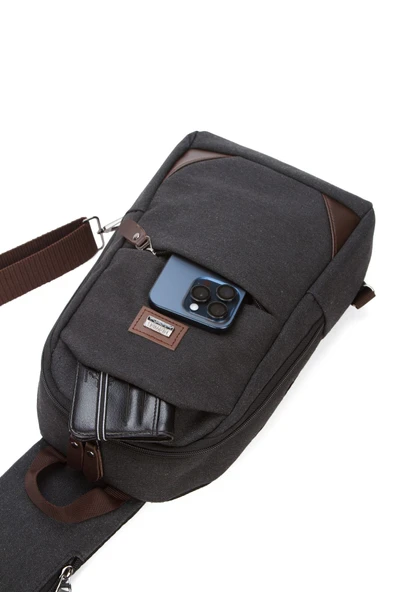 Unisex Siyah Omuz Çantası Çok Cepli Su Geçirmez Kanvas Kumaş Tablet Bölmeli Çapraz Postacı Çanta - 8