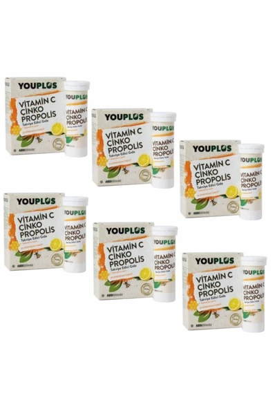 YOUPLUS Vitamin C Çinko Propolis 20 Efervesan Tablet 6 Lı Paket