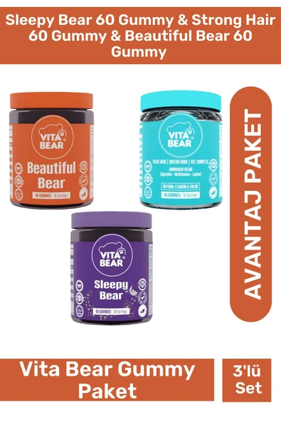 VİTA BEAR Sleepy Bear 60 Gummy & Strong Hair 60 Gummy & Beautiful Bear 60 Gummy - 3'lü Vita Bear Gummy Paket
