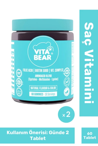 VİTA BEAR Strong Hair Gummy Saç Vitamini 60 Yumuşak Kapsül X 2 Adet