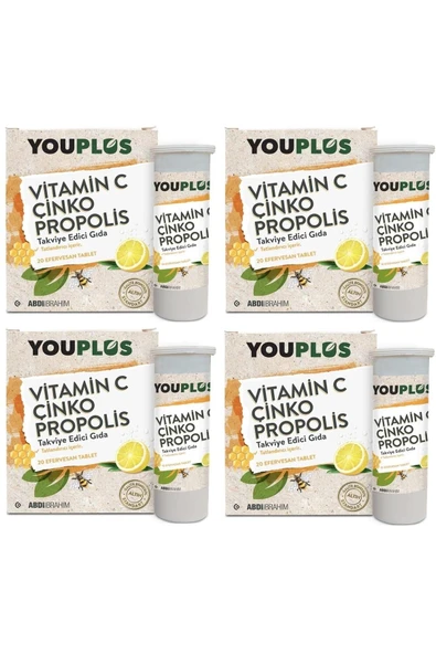 YOUPLUS Vitamin C Çinko Propolis 20 Efervesan Tablet 4 Adet