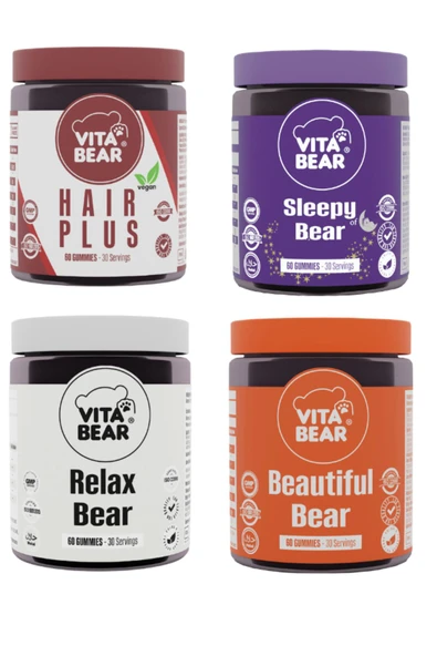 VİTA BEAR Hair Plus Vegan Saç Vitamin & sleepy Bear 60 Gummy & Beautiful Bear 60 Gummy & Relax Bear 60 Gummy