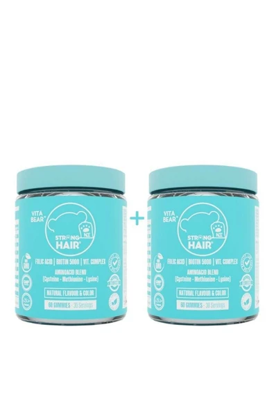 VİTA BEAR Strong Hair Gummy Vitamin - Biotin Içeren Çiğnenebilir Saç Vitamini 60 Adet 2'li Paket