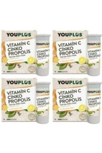 YOUPLUS 4 Adet Youplus Vitamin C,çinko,propolis Efervesan Tablet Takviye