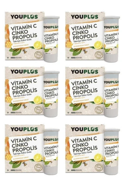 YOUPLUS 6 Adet C Vitamini, Çinko, Propolis 20 Efervesan Tablet