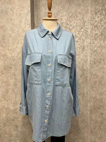 25Y34156 GÖMLEK DENİM OVERSIZE DÜĞMELİ