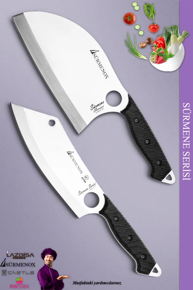 Sürmene Serisi Mutfak Kamp Şef Bıçak Seti Et Ekmek Salata Kamp Şef Bıçağı Siyah 2 Li Set ( Mft-035 )