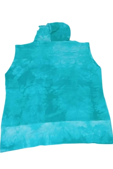 Kız Çocuk Kapüşonlu Kolsuz Since Yazı Baskılı İpli Turkuaz Sweat - Resim 7