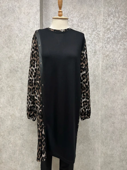 25Y3295 TUNİK KOL LEOPAR DETAYLI