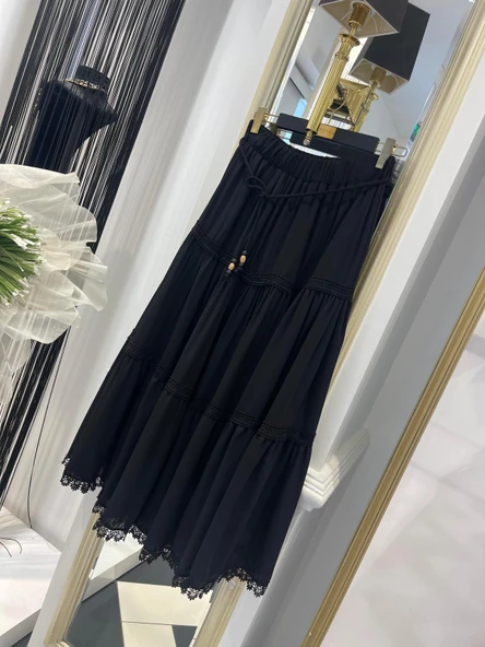25Y16858 ETEK ŞİFON GÜPÜR DETAYLI BELİ LASTİKLİ - 4