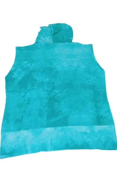 Kız Çocuk Kapüşonlu Kolsuz Since Yazı Baskılı İpli Turkuaz Sweat - Resim 3