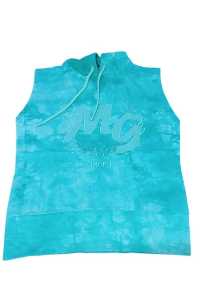 Kız Çocuk Kapüşonlu Kolsuz Since Yazı Baskılı İpli Turkuaz Sweat - Resim 6