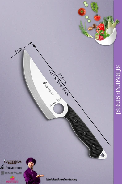 Sürmene Serisi Sivri Mutfak Kamp Şef Bıçak Et Ekmek Sebze Salata Kamp Şef Bıçağı Siyah Mft-029 - 3
