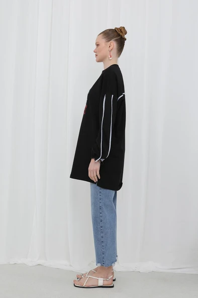 25Y10640 SWEAT FİGÜRLÜ KOL BÜZGÜ DETAYLI - 5