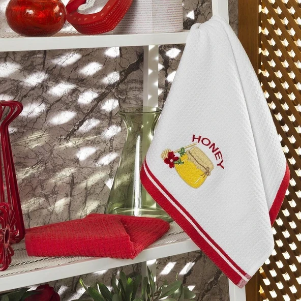 Maxstyle Pamuk Mutfak Havlusu Honey 2'Li Beyaz-Mercan 40x60cm
