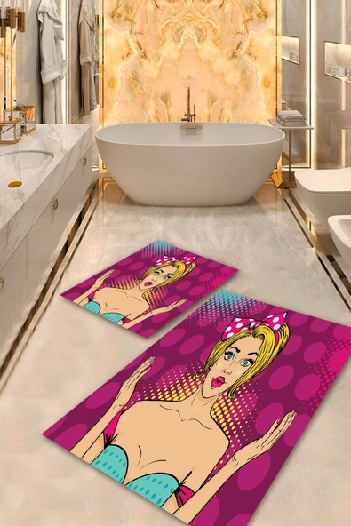 Multi  Kaymaz Taban Fügürlü Banyo Paspas Takımı  BPS-1794 - 2