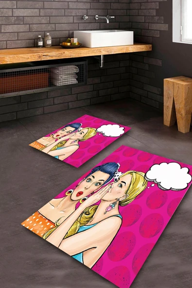 Multi  Kaymaz Taban Figürlü Banyo Paspas Takımı  BPS-2023