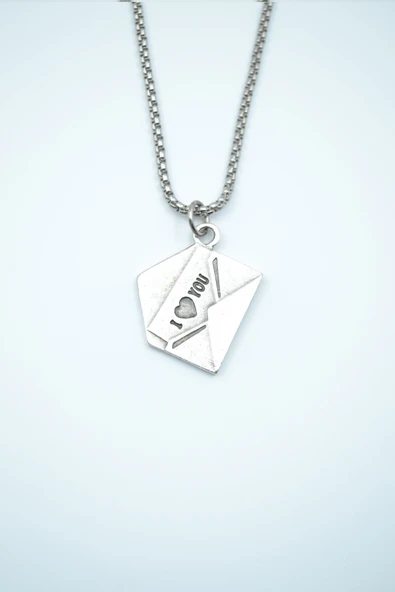 I Love You Mektup Gümüş Kaplama Örme Zincir Kolye ürün görseli 1