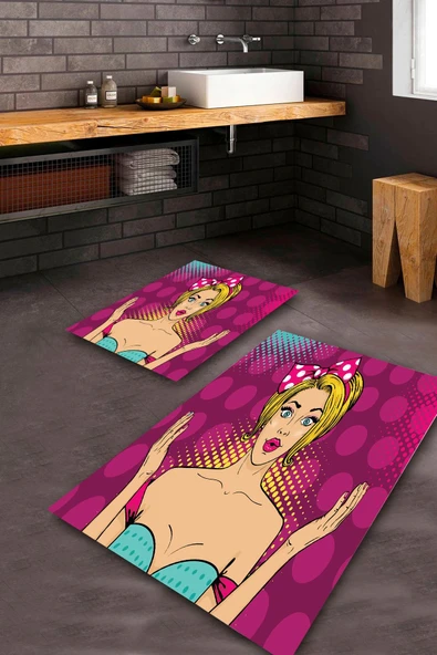 Multi  Kaymaz Taban Fügürlü Banyo Paspas Takımı  BPS-1794