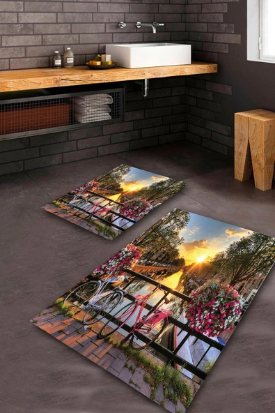 Multi  Kaymaz Taban Doğa Banyo Paspas Takımı  BPS-2034