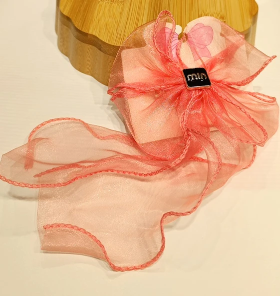 Monalisa Home Lüks Açık Pembe Gösterişli Tül Fiyonk Klips Toka