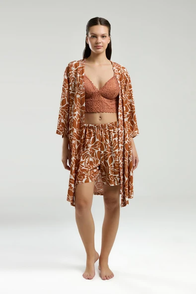 Arnetta 3230 Kadın 3'lü Dantel İp Askılı Büstiyerli Şortlu Pijama Takım - 2