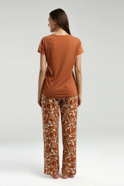 Arnetta 3229 Kadın Kehribar Bisiklet Yaka Kısa Kollu Pijama Takım - 5