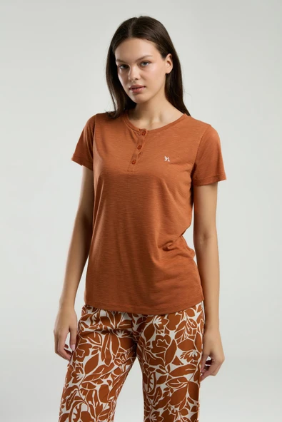 Arnetta 3229 Kadın Kehribar Bisiklet Yaka Kısa Kollu Pijama Takım - 4