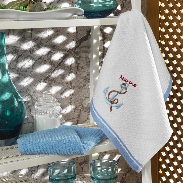 Maxstyle Pamuk Mutfak Havlusu Marine 2'Li Beyaz-Mavi 40x60cm - 2