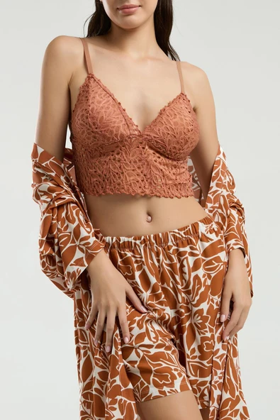 Arnetta 3230 Kadın 3'lü Dantel İp Askılı Büstiyerli Şortlu Pijama Takım - 4