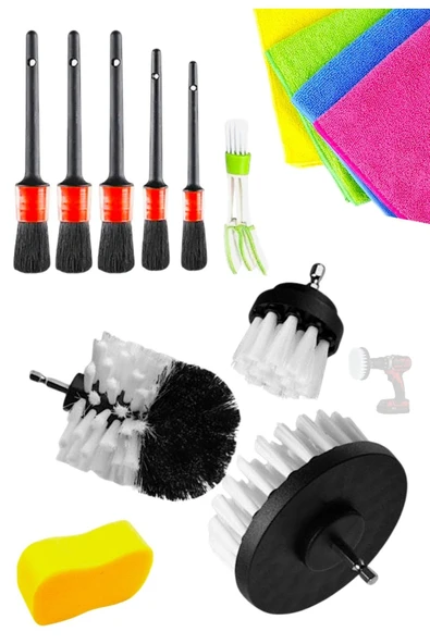 14 Parça Araba Temizleme Kuaför İç-Dış Detaylı Temizlik Koltuk Fırçalama Set - 2