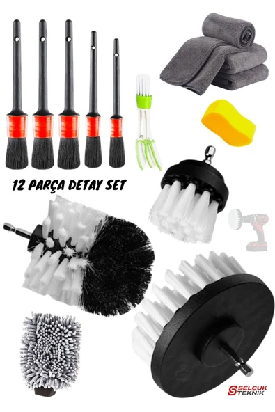 12 Parça Araba Temizleme Kuaför İç-Dış Detaylı Temizlik Koltuk Fırçalama Set