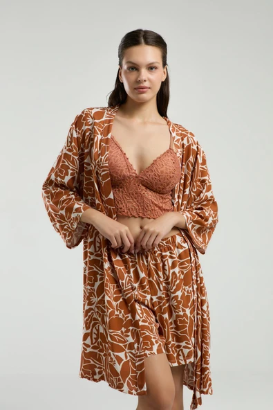 Arnetta 3230 Kadın 3'lü Dantel İp Askılı Büstiyerli Şortlu Pijama Takım