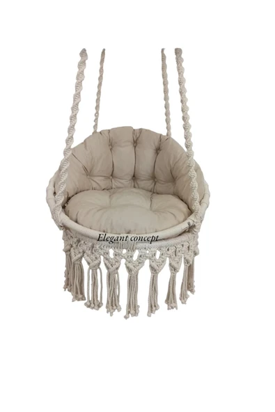 elegant concept Klasik Makrome Tek Kişilik Salıncak Minderi Krem 55 Tek Kişilik 6 Ay Bej Kumaş Klasik - 2