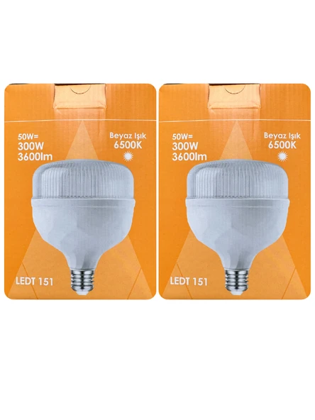 (2 Adet) Osaka 50W (300W) Beyaz Işık E27 Duylu (Kalın Duy) Led Torch Ampul